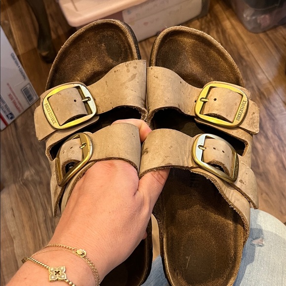 Birkenstock Tan Sandals with Yellow Accents poor shape - Picture 1 of 9